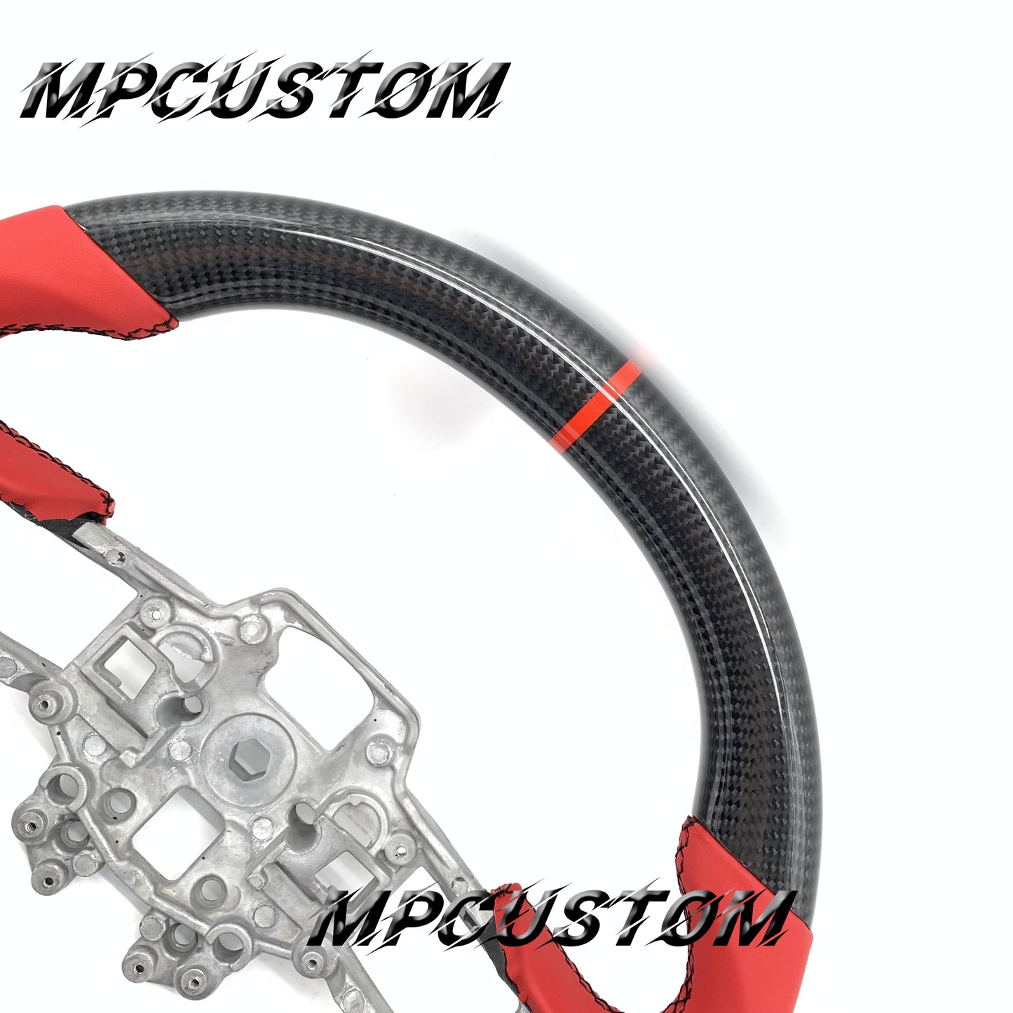 Mpcustom for Ford Mustang 2018-2022 carbon fiber steering wheel red stripe line and black stitching