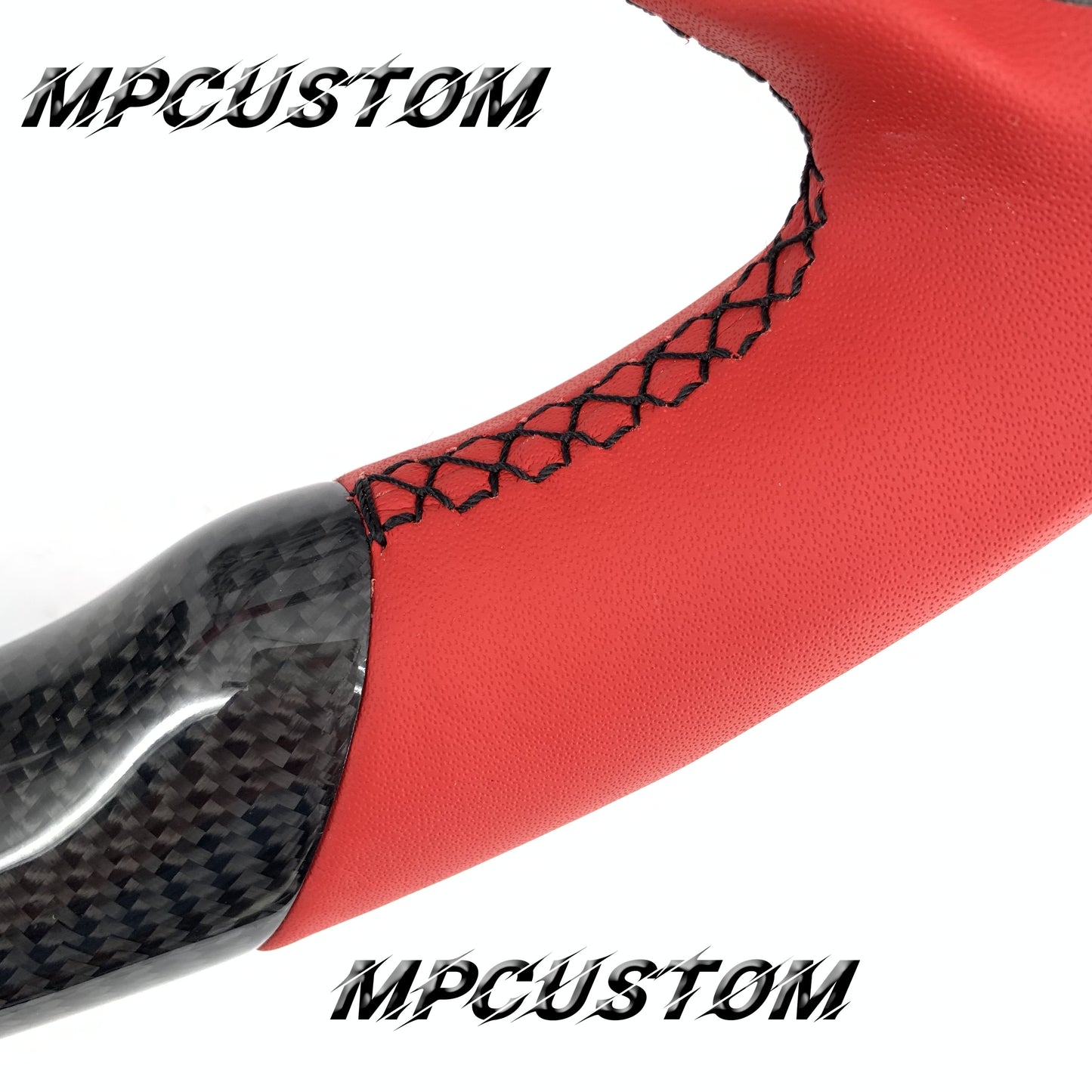 Mpcustom for Ford Mustang 2018-2022 carbon fiber steering wheel red stripe line and black stitching