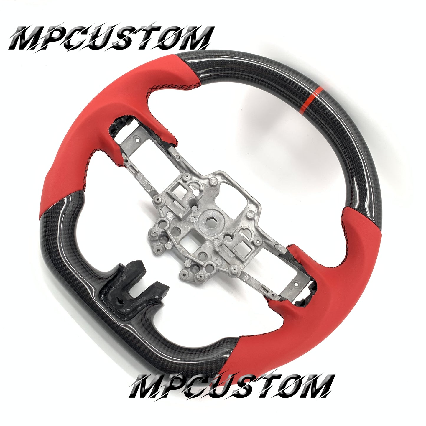 Mpcustom for Ford Mustang 2018-2022 carbon fiber steering wheel red stripe line and black stitching