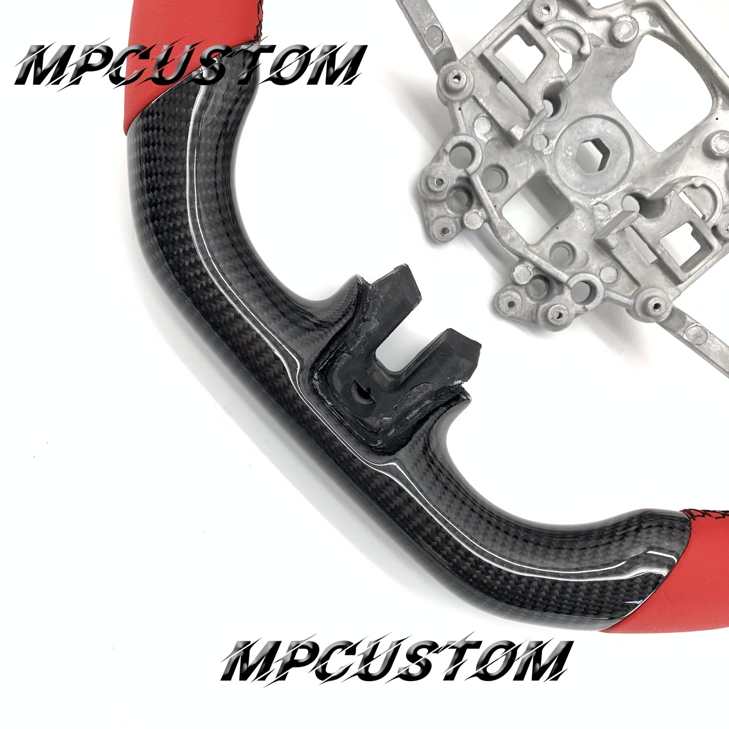 Mpcustom for Ford Mustang 2018-2022 carbon fiber steering wheel red stripe line and black stitching