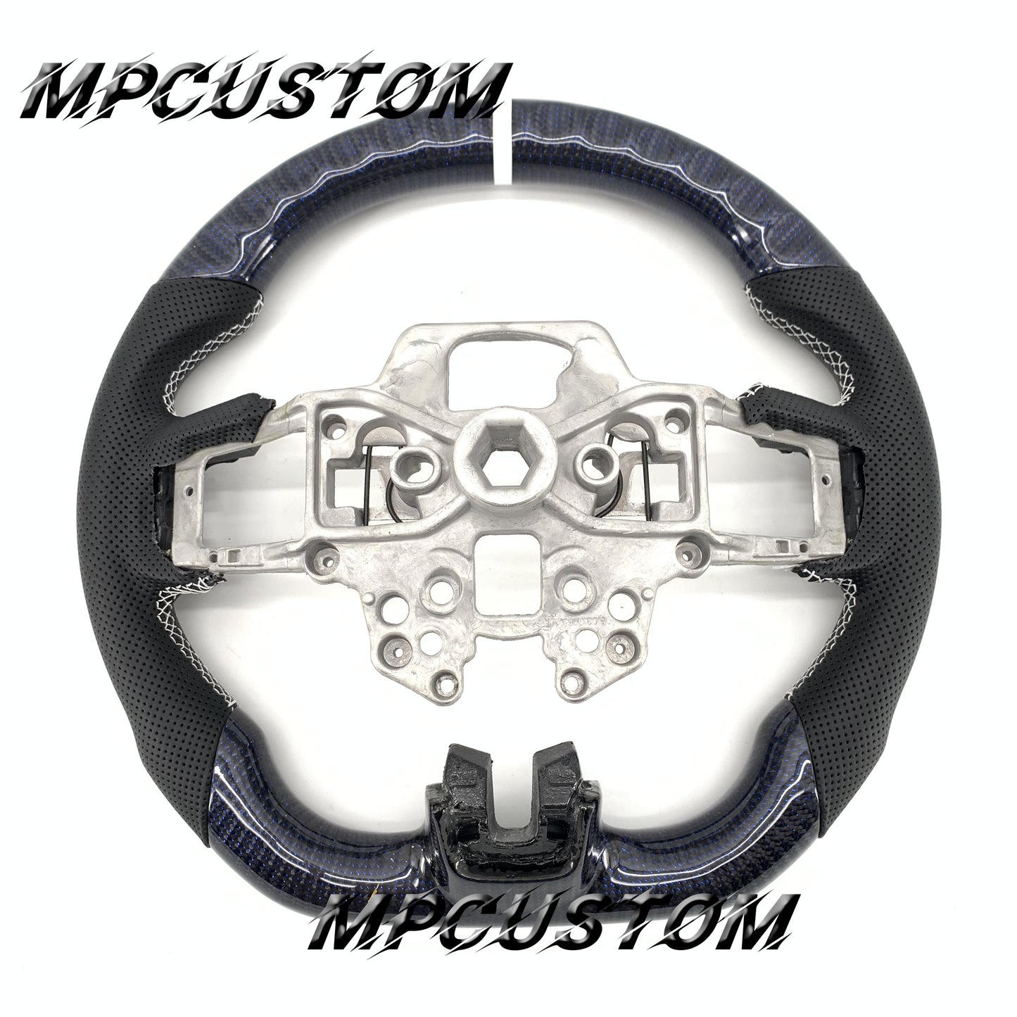 Mpcustom for Ford Mustang 2018-2022 carbon fiber steering wheel white stripe line and white stitching