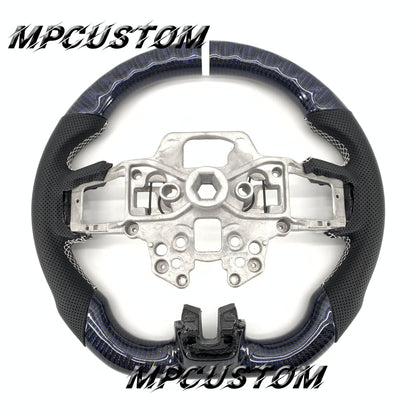 Mpcustom for Ford Mustang 2018-2022 carbon fiber steering wheel white stripe line and white stitching