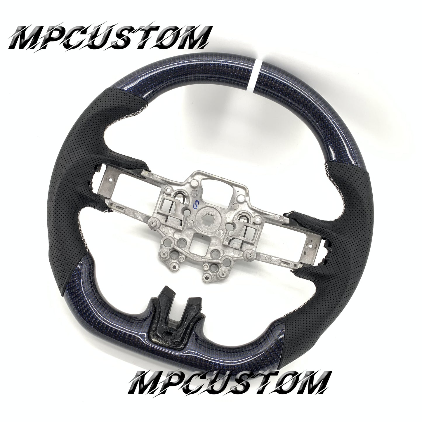 Mpcustom for Ford Mustang 2018-2022 carbon fiber steering wheel white stripe line and white stitching
