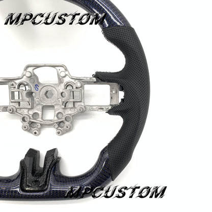 Mpcustom for Ford Mustang 2018-2022 carbon fiber steering wheel white stripe line and white stitching