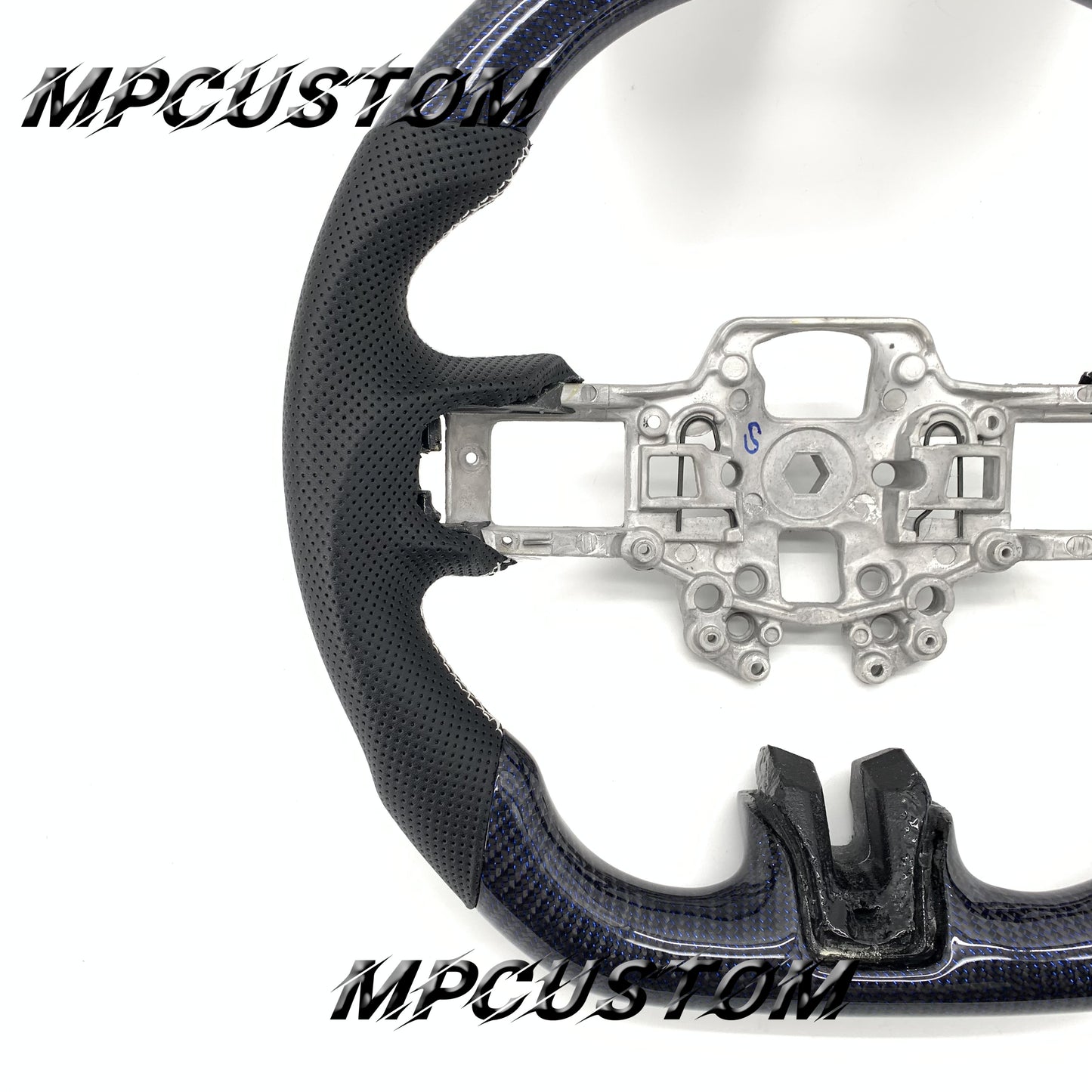 Mpcustom for Ford Mustang 2018-2022 carbon fiber steering wheel white stripe line and white stitching