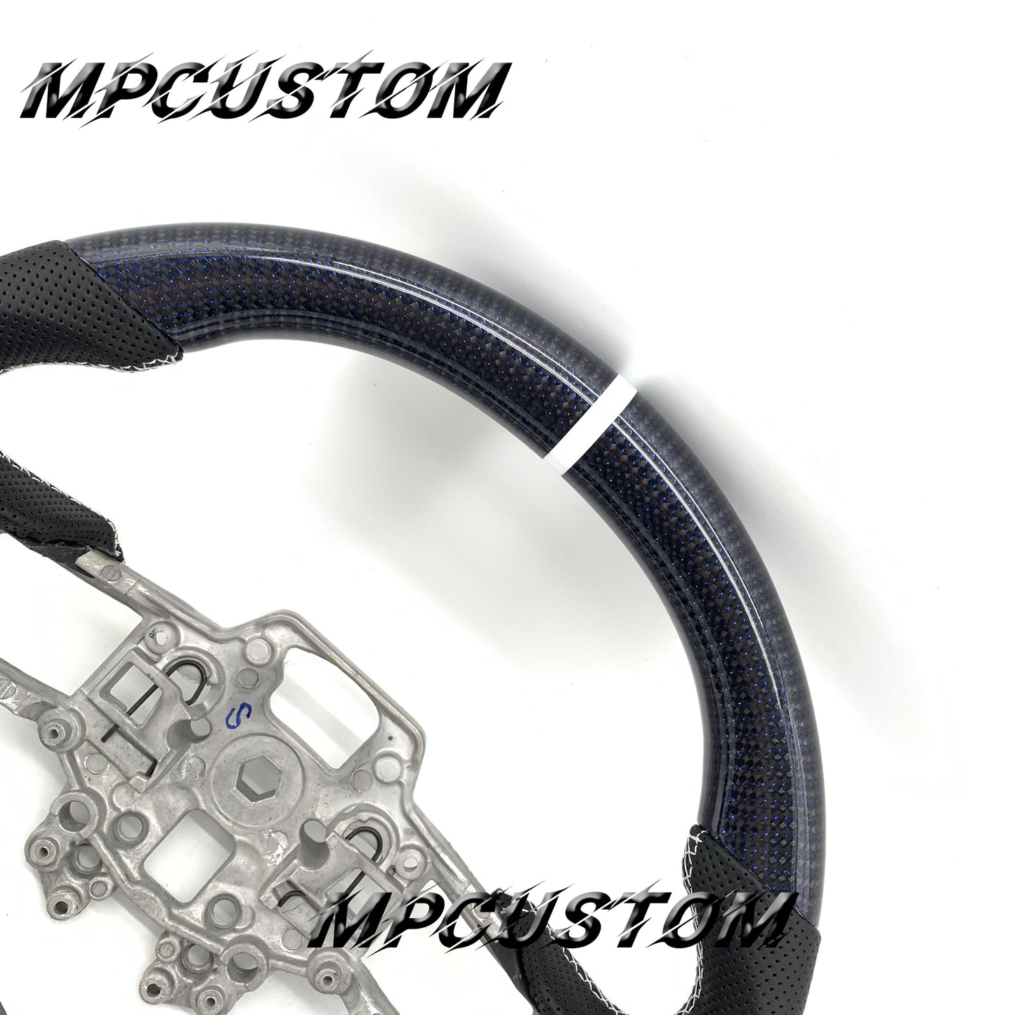 Mpcustom for Ford Mustang 2018-2022 carbon fiber steering wheel white stripe line and white stitching