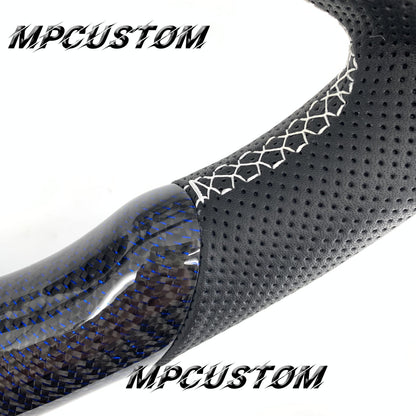 Mpcustom for Ford Mustang 2018-2022 carbon fiber steering wheel white stripe line and white stitching