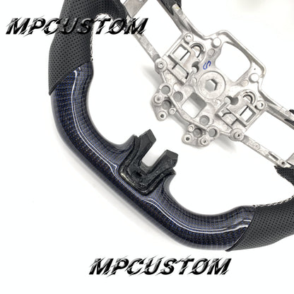 Mpcustom for Ford Mustang 2018-2022 carbon fiber steering wheel white stripe line and white stitching