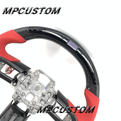 Mpcustom for Ford Mustang 2018-2022 carbon fiber steering wheel red perforated leather and led