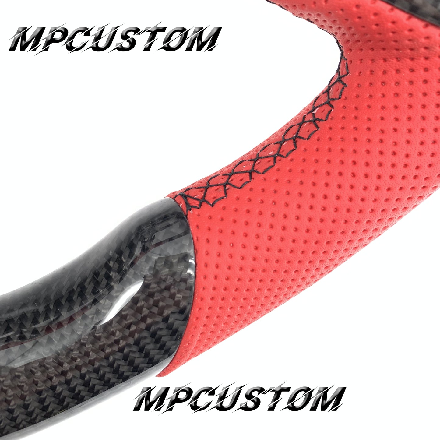 Mpcustom for Ford Mustang 2018-2022 carbon fiber steering wheel red perforated leather and led