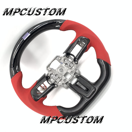 Mpcustom for Ford Mustang 2018-2022 carbon fiber steering wheel red perforated leather and led