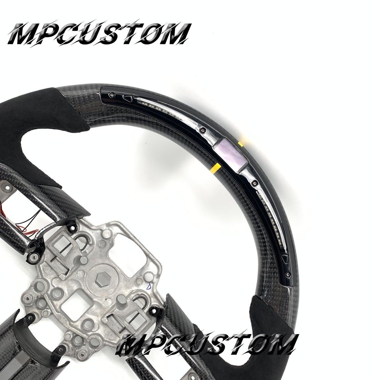 Mpcustom for Ford Mustang 2018-2022 carbon fiber steering wheel yellow stripe line and black stitching