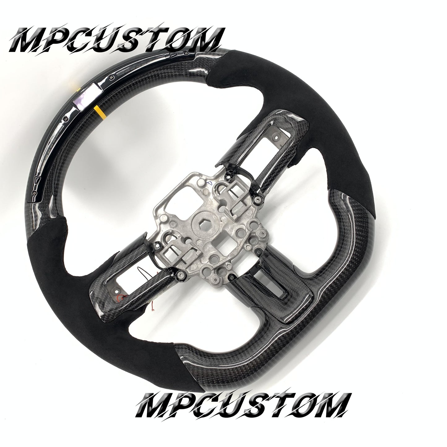 Mpcustom for Ford Mustang 2018-2022 carbon fiber steering wheel yellow stripe line and black stitching
