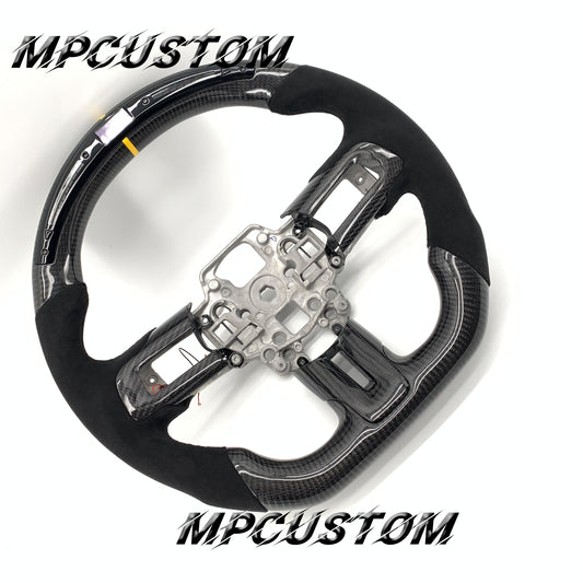 Mpcustom for Ford Mustang 2018-2022 carbon fiber steering wheel yellow stripe line and black stitching