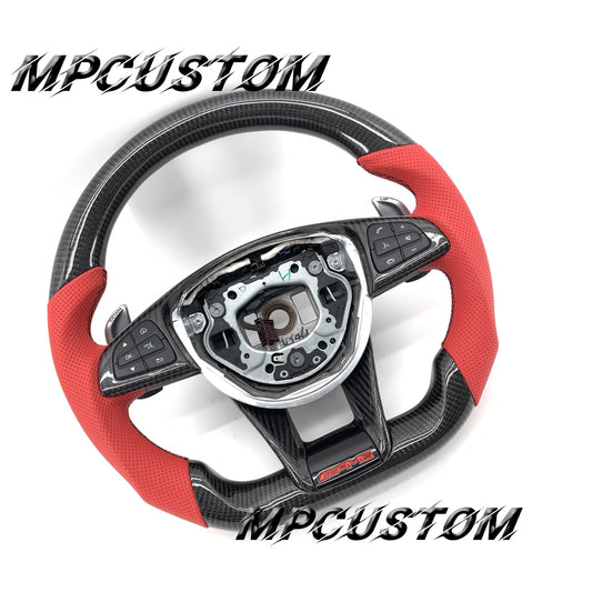 Mpcustom for Mercedes Benz 808AMG /W205 AMG carbon fiber steering wheel perforated leather and flat bottom