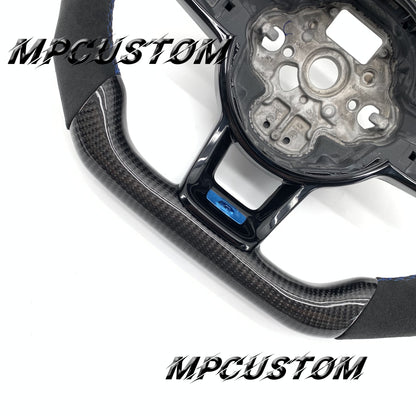 Mpcustom for Volkswagen MK7 2015-2019 carbon fiber steering wheel blue stitching and round top