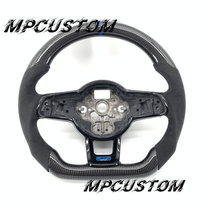 Mpcustom for Volkswagen MK7 2015-2019 carbon fiber steering wheel blue stitching and round top