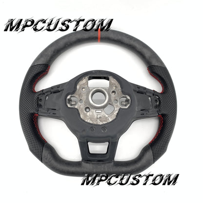Mpcustom for Volkswagen MK7 2015-2019 carbon fiber steering wheel red stripe line and round top