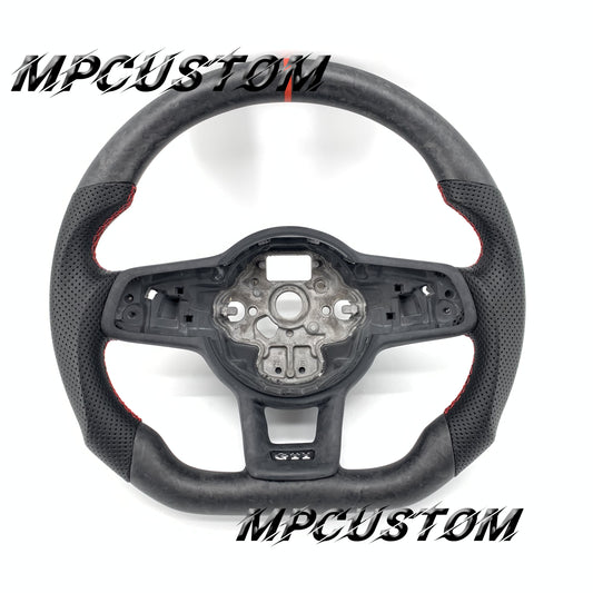Mpcustom for Volkswagen MK7 2015-2019 carbon fiber steering wheel red stripe line and round top