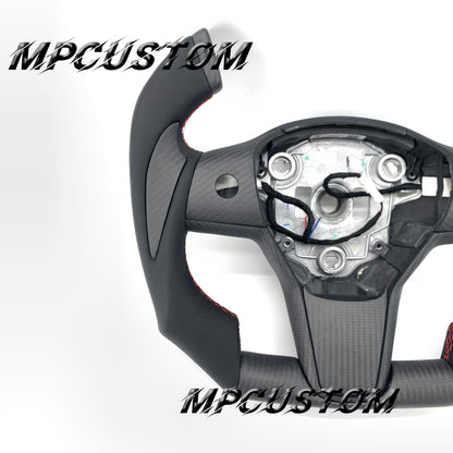 Mpcustom for Tesla model 3 Y carbon fiber steering wheel flat bottom