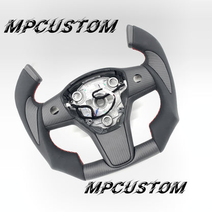 Mpcustom for Tesla model 3 Y carbon fiber steering wheel flat bottom