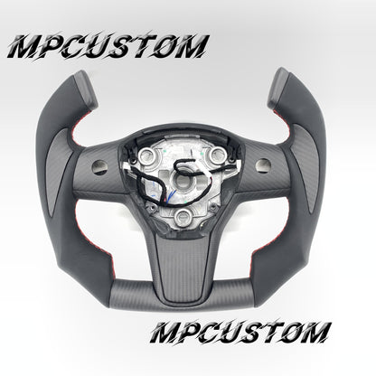 Mpcustom for Tesla model 3 Y carbon fiber steering wheel f1 shape and smooth