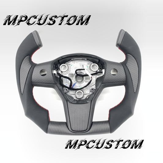 Mpcustom for Tesla model 3 Y carbon fiber steering wheel f1 shape and smooth