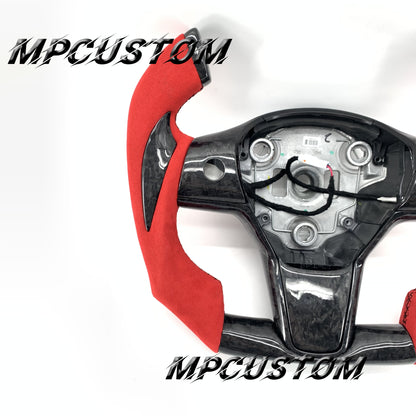 Mpcustom for Tesla model 3 Y carbon fiber steering wheel f1 and flat bottom