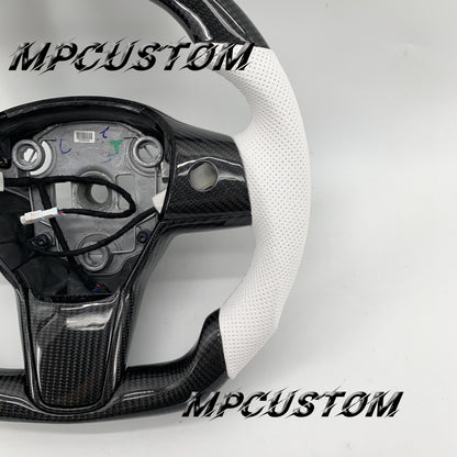 Mpcustom for Tesla model 3 Y carbon fiber steering wheel white stripe line