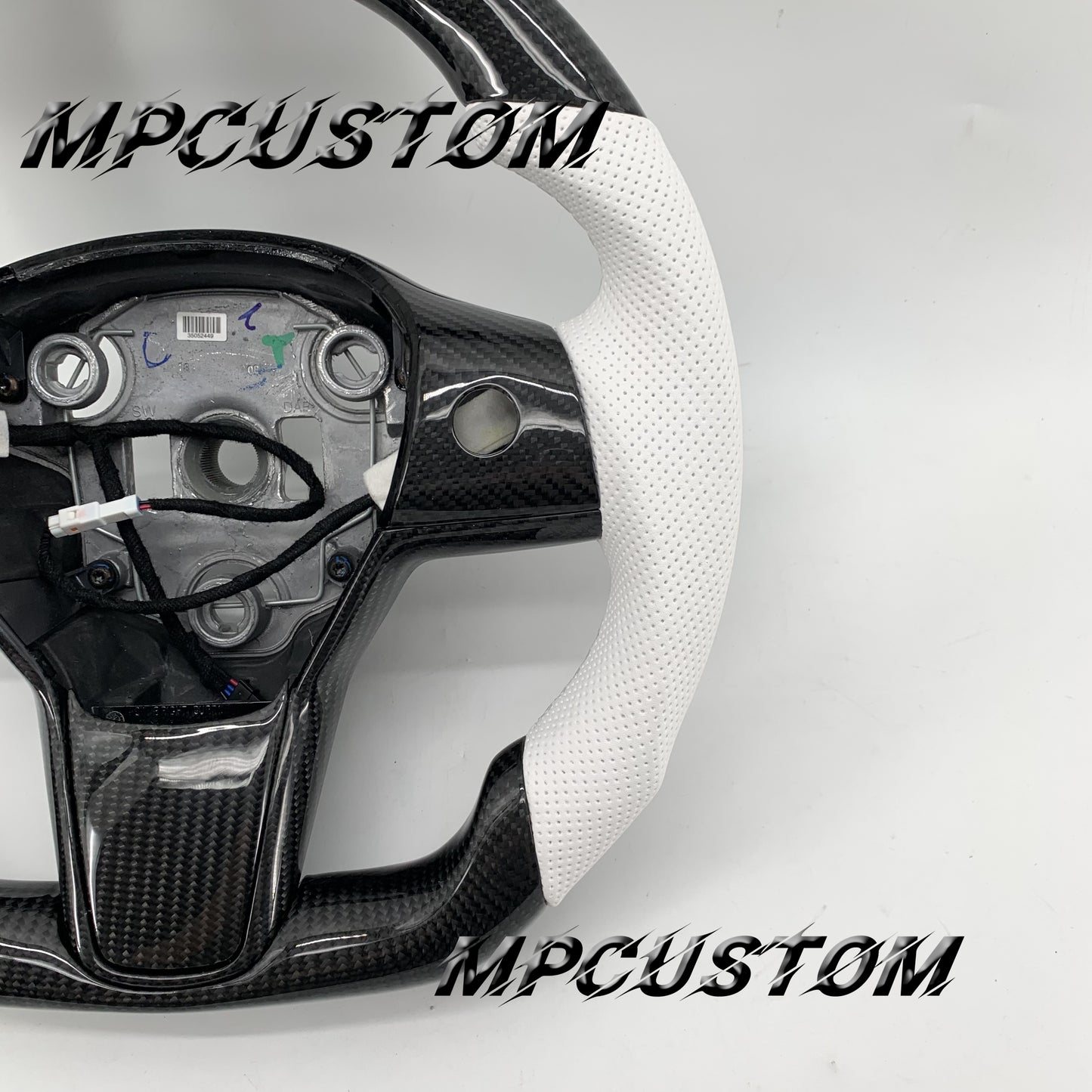 Mpcustom for Tesla model 3 Y carbon fiber steering wheel white stripe line and flat bottom