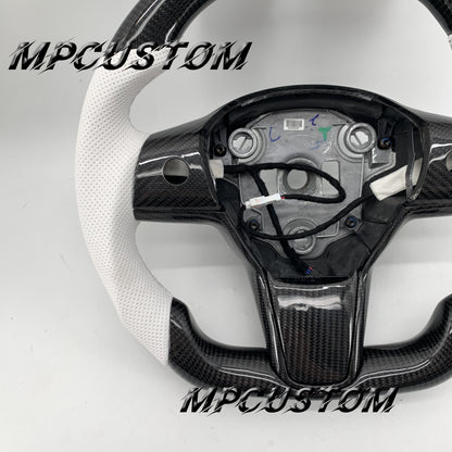 Mpcustom for Tesla model 3 Y carbon fiber steering wheel white stripe line