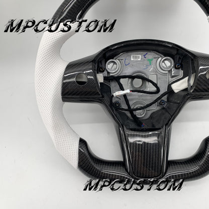 Mpcustom for Tesla model 3 Y carbon fiber steering wheel white stripe line and flat bottom