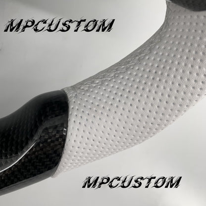 Mpcustom for Tesla model 3 Y carbon fiber steering wheel white stripe line and flat bottom