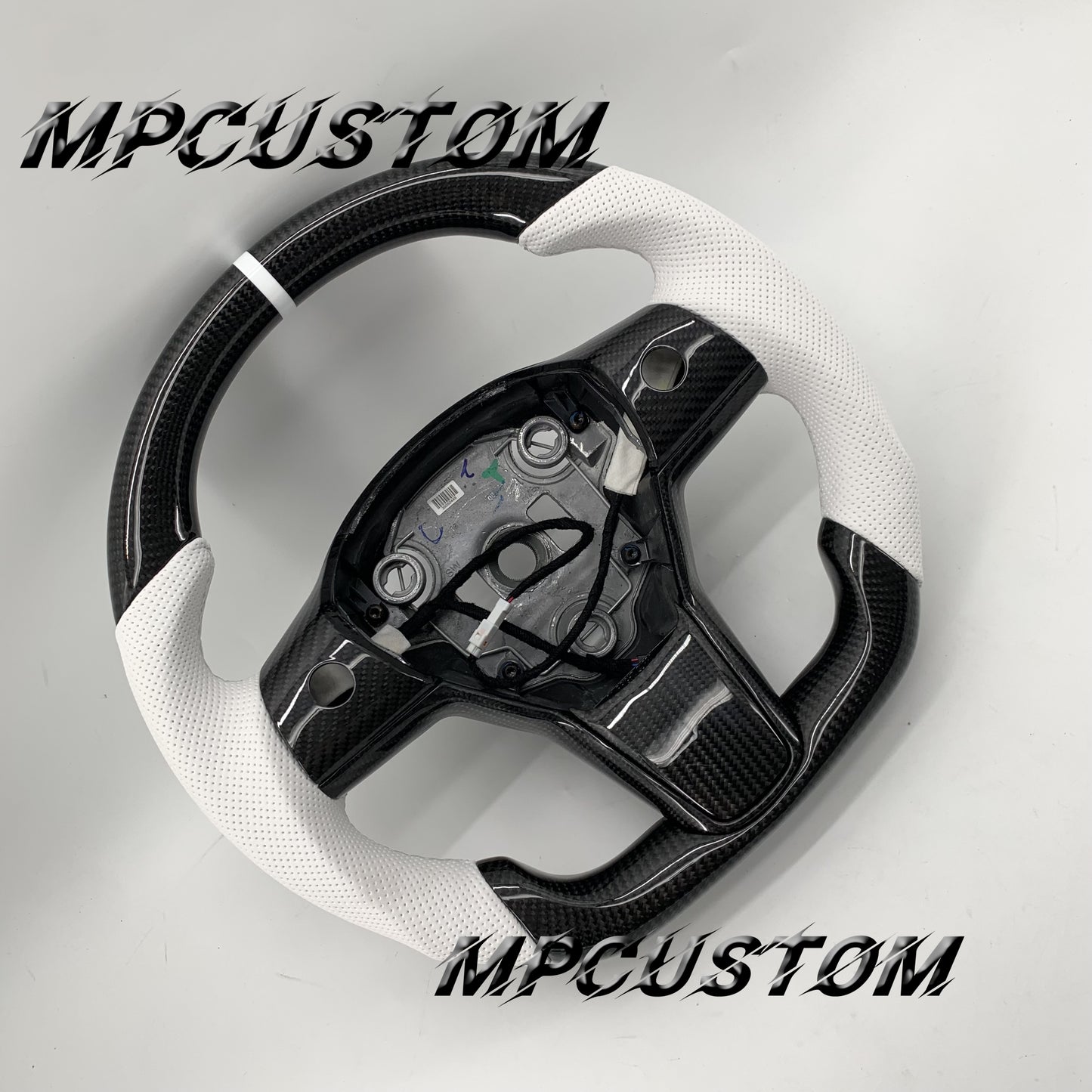 Mpcustom for Tesla model 3 Y carbon fiber steering wheel white stripe line