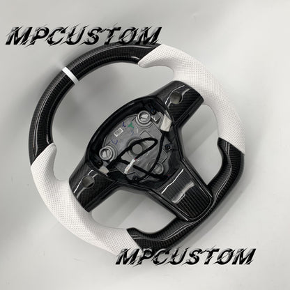 Mpcustom for Tesla model 3 Y carbon fiber steering wheel white stripe line