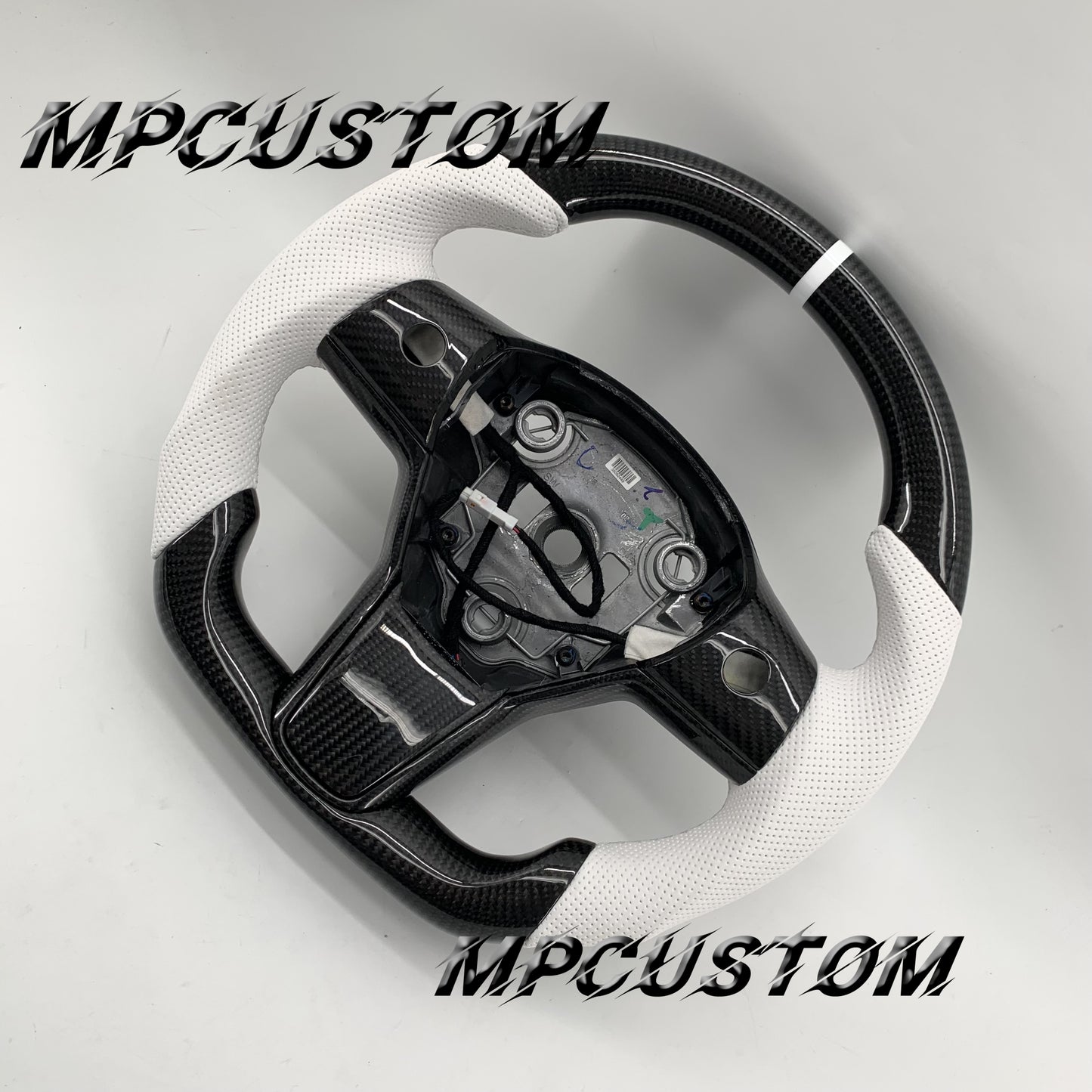 Mpcustom for Tesla model 3 Y carbon fiber steering wheel white stripe line and round top
