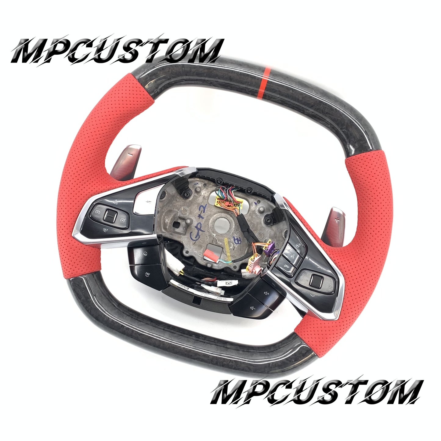 Mpcustom for Chevrolet Corvette C8 2020+ carbon fiber steering wheel red perforated leather