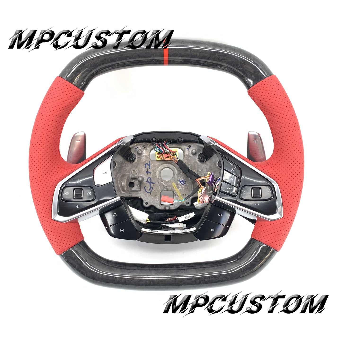 Mpcustom for Chevrolet Corvette C8 2020+ carbon fiber steering wheel red stripe line and gloss