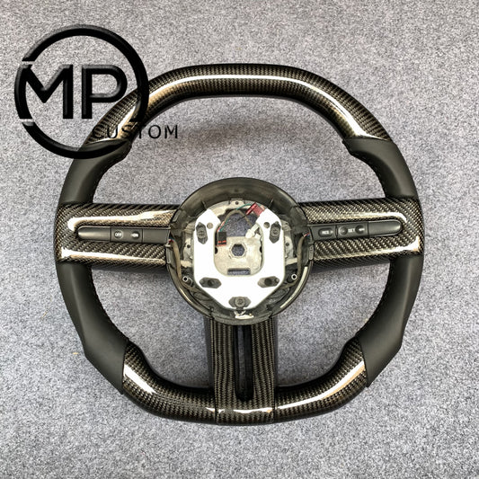MPCUSTOM Fit For Ford mustang 2005-2009 carbon fiber steering wheel black smooth leather