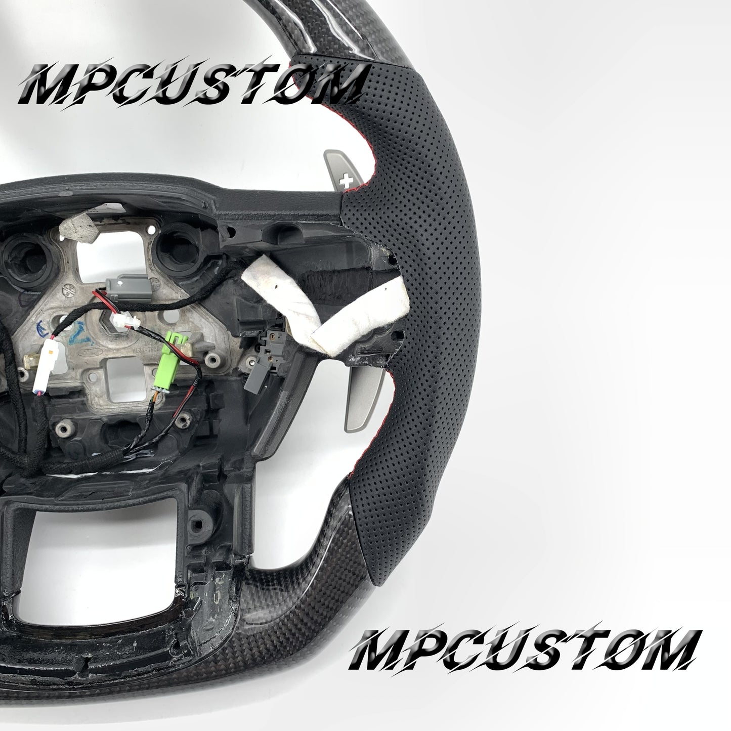 Mpcustom for Ford F150 carbon fiber steering wheel red stripe line and red stitching