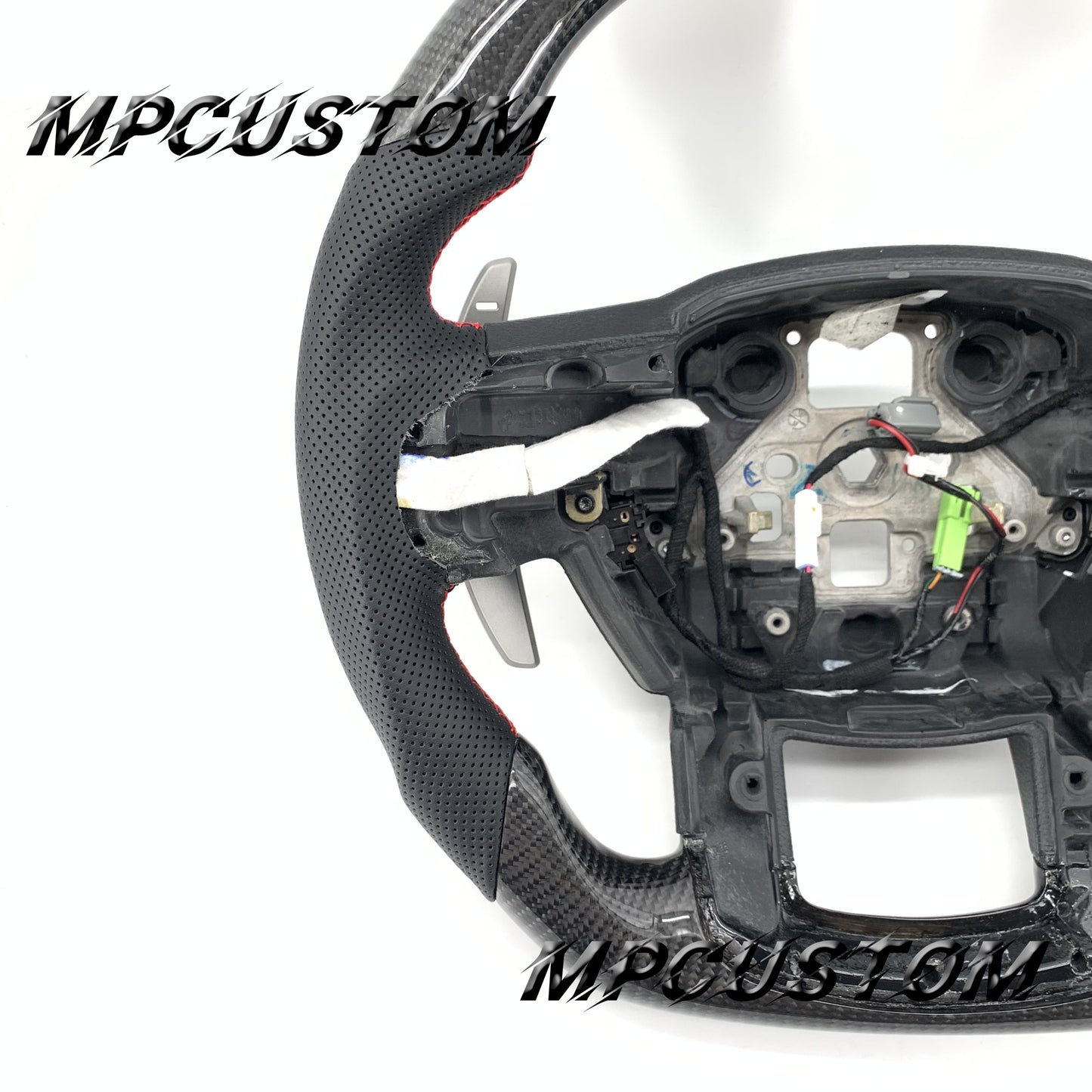Mpcustom for Ford F150 carbon fiber steering wheel red stripe line and red stitching