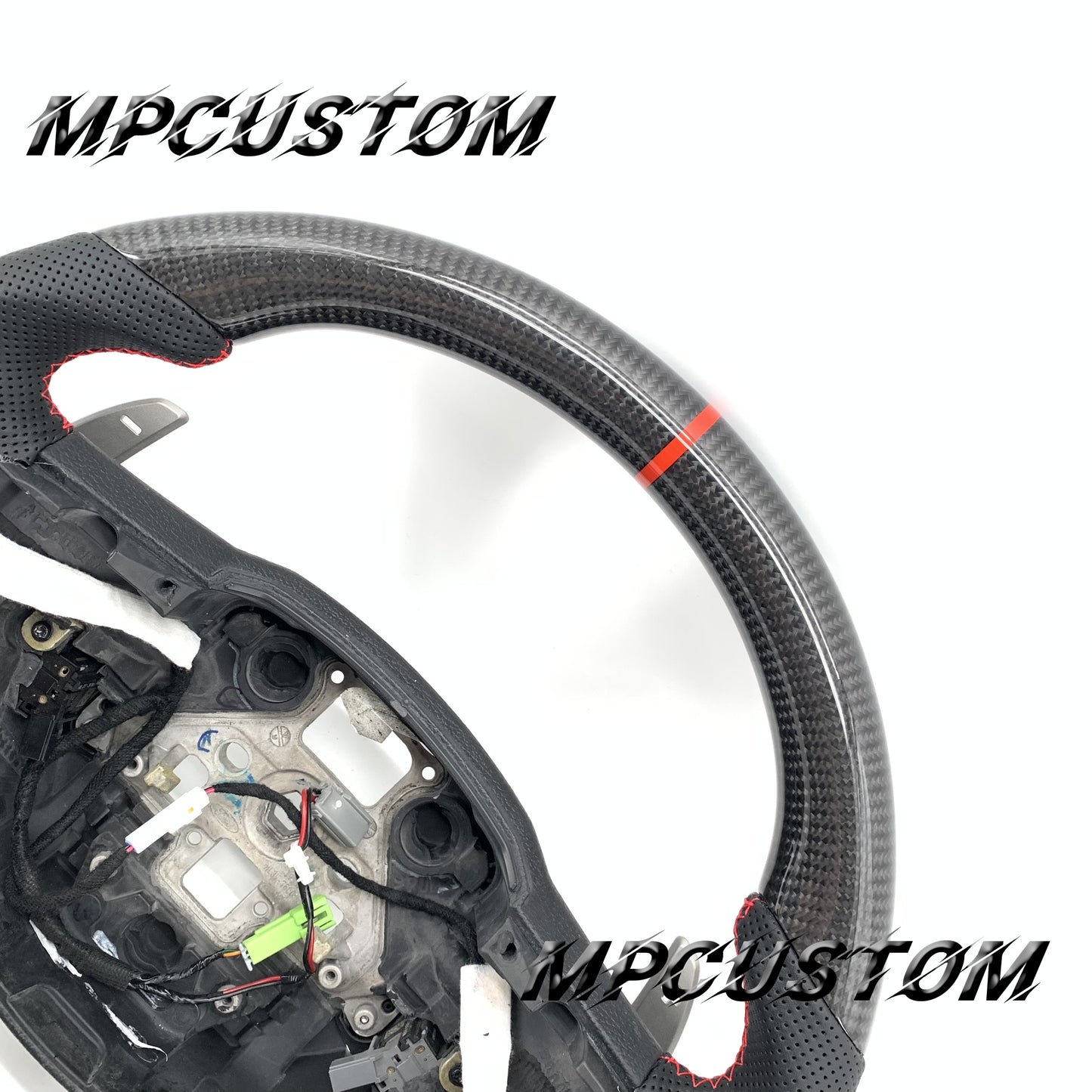 Mpcustom for Ford F150 carbon fiber steering wheel red stripe line and red stitching