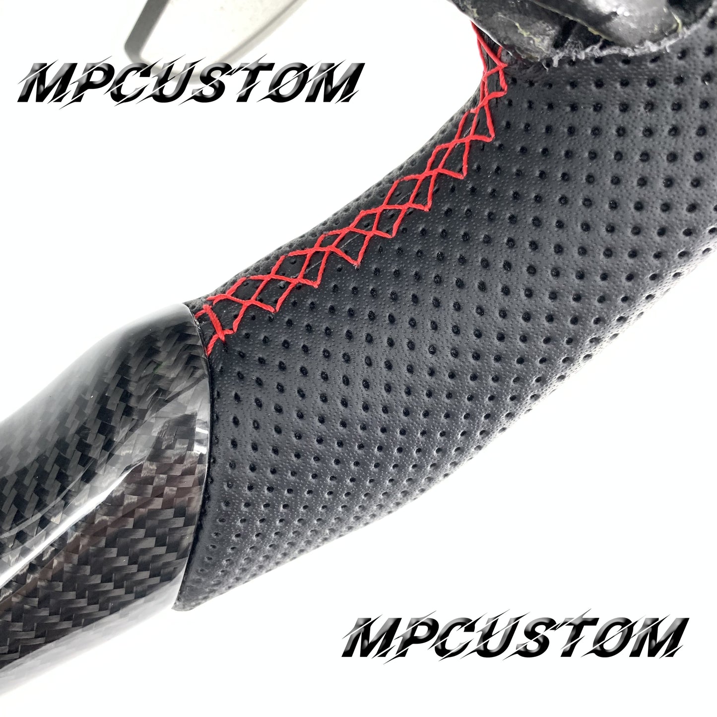 Mpcustom for Ford F150 carbon fiber steering wheel red stripe line and red stitching
