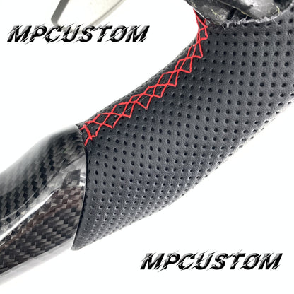 Mpcustom for Ford F150 carbon fiber steering wheel red stripe line and red stitching