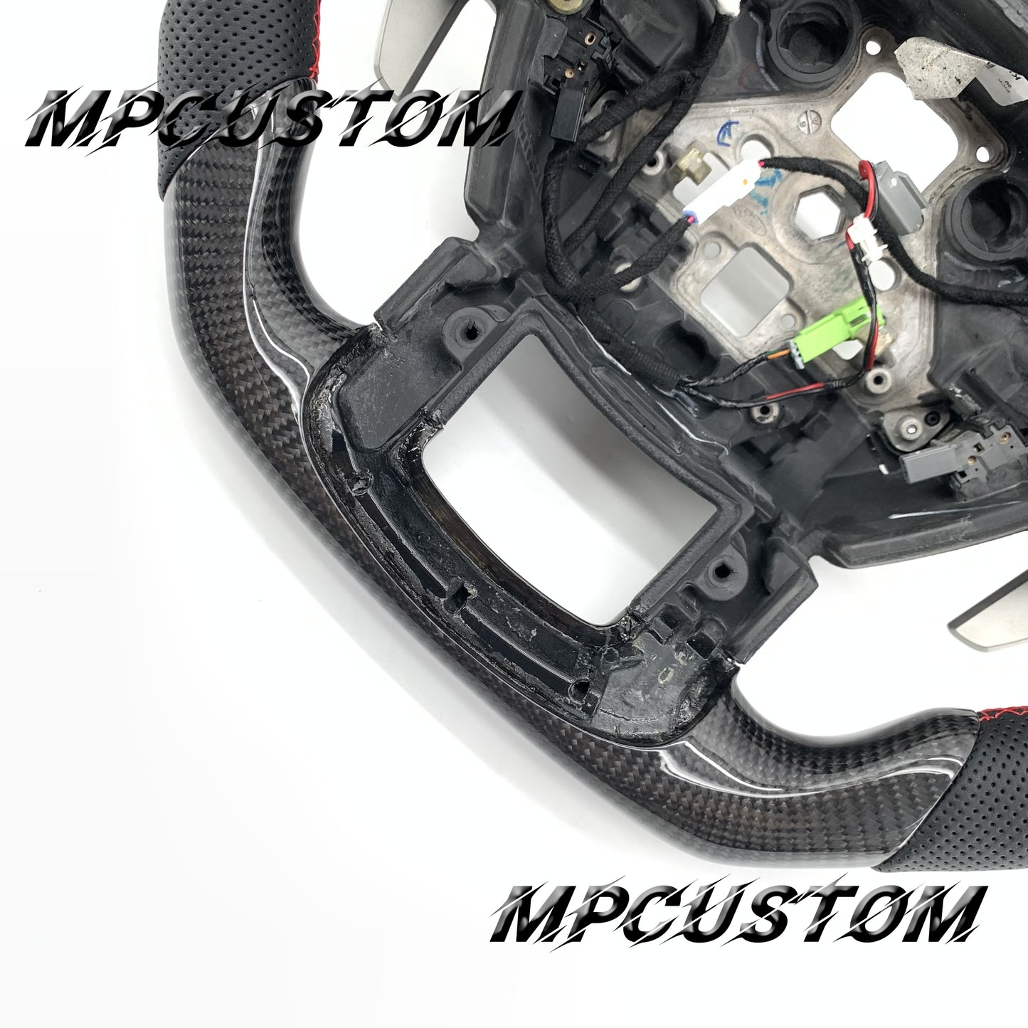 Mpcustom for Ford F150 carbon fiber steering wheel red stripe line and red stitching