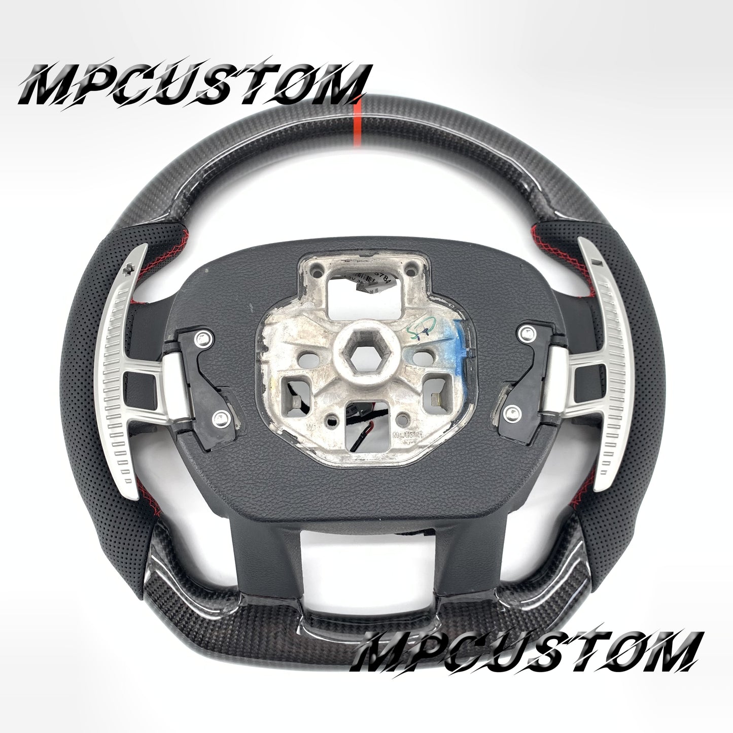 Mpcustom for Ford F150 carbon fiber steering wheel red stripe line and red stitching