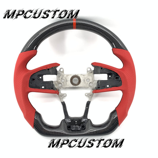 Mpcustom for Honda 10th Gen Civic 2016+ carbon fiber steering wheel red stripe line and flat bottom