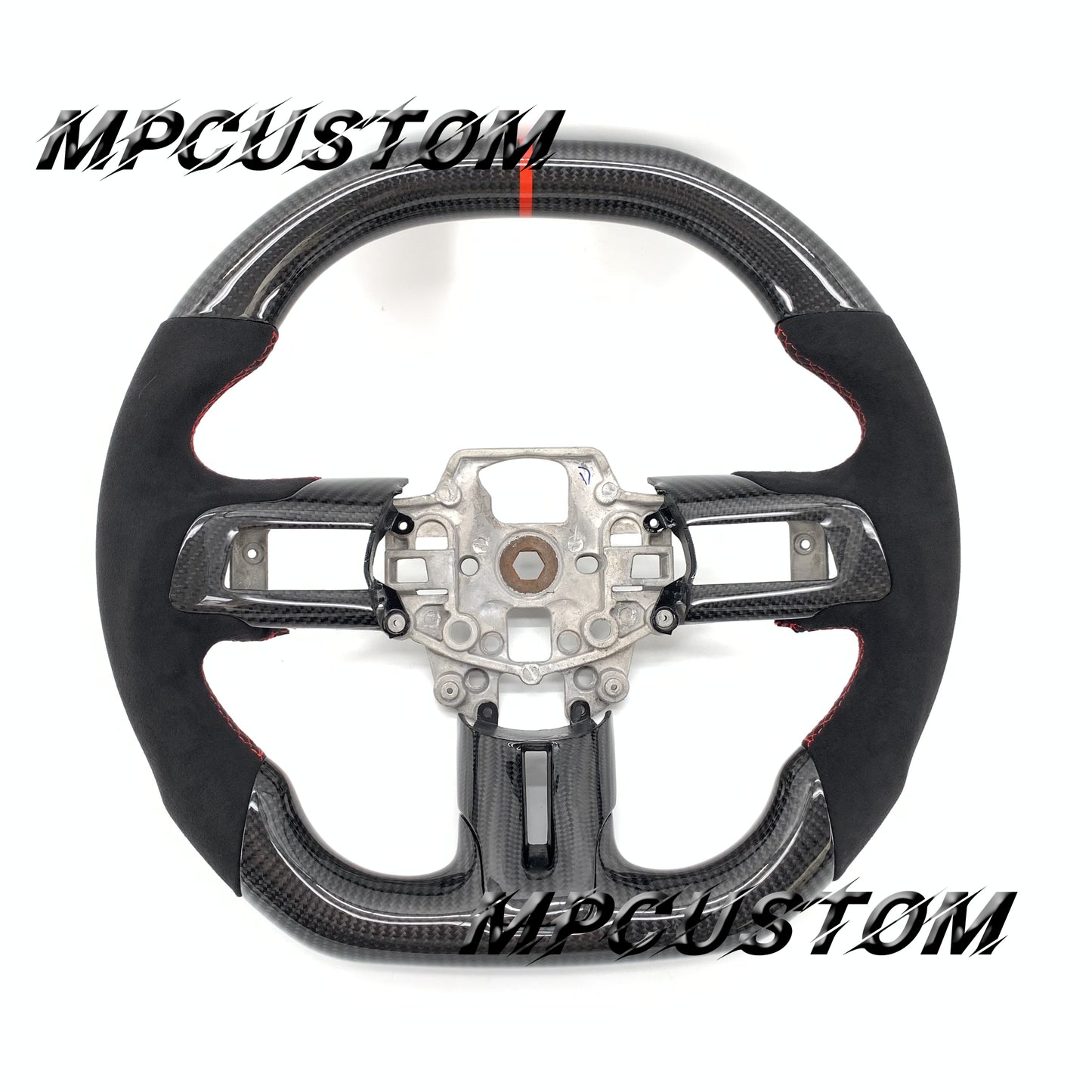 Mpcustom for Ford Mustang 2015-2017 carbon fiber steering wheel red stripe line and gloss