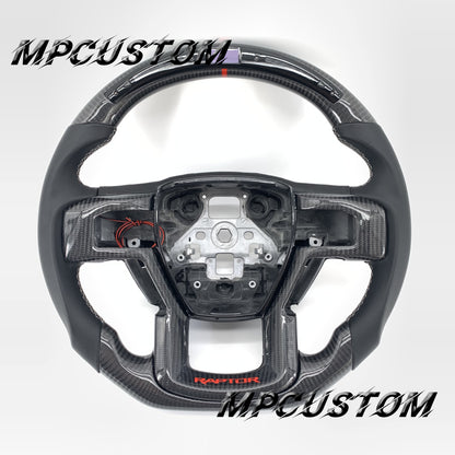 Mpcustom for Ford F150 carbon fiber steering wheel round top and led
