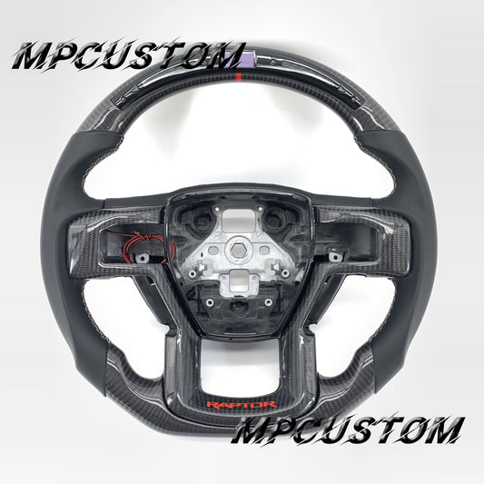 Mpcustom for Ford F150 carbon fiber steering wheel round top and led